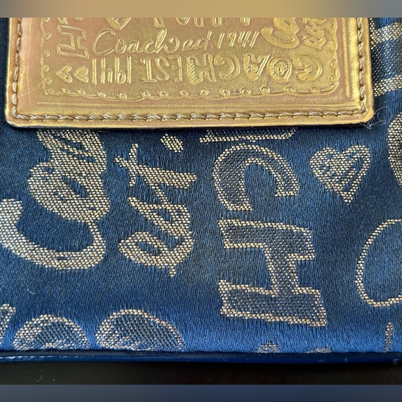 Coach Poppy Graffiti Navy Blue Gold Wristlet 
Change Purse Small Bag Strap - Picture 8 of 8